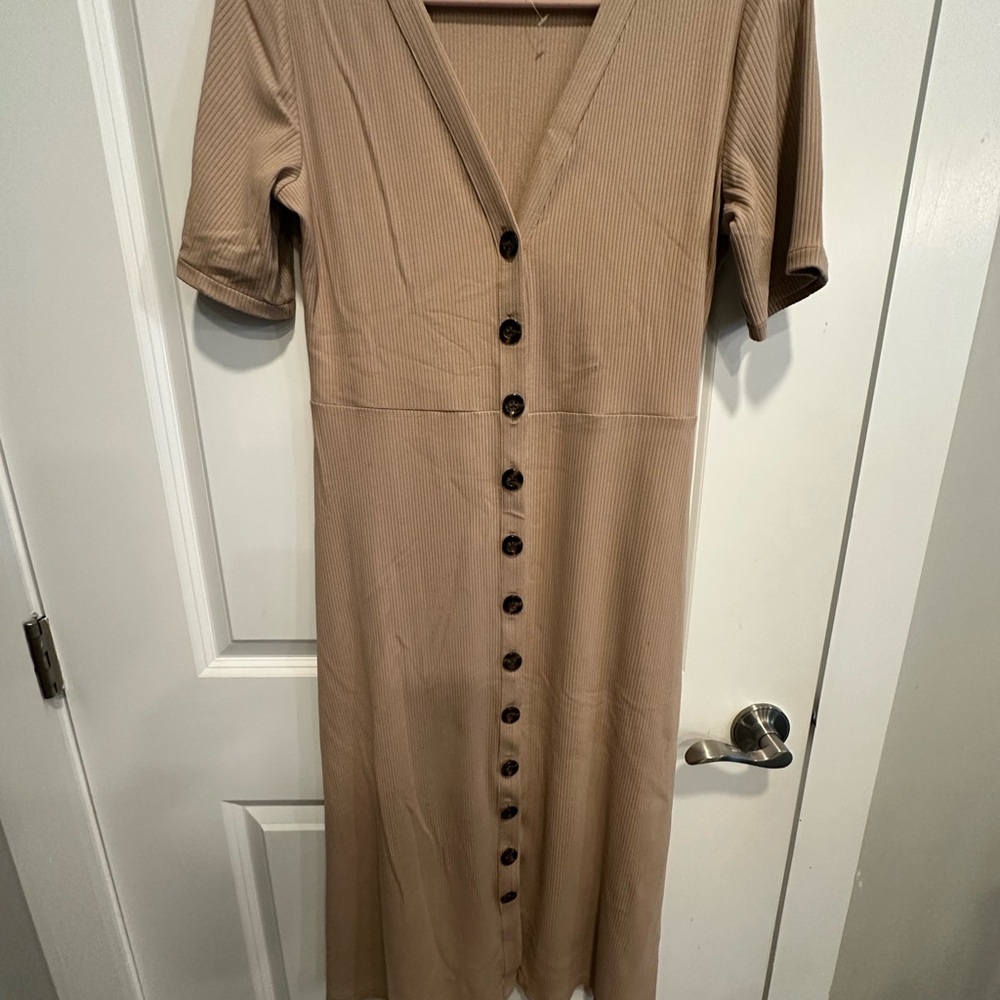 Elegant Tan Button-Down Dress